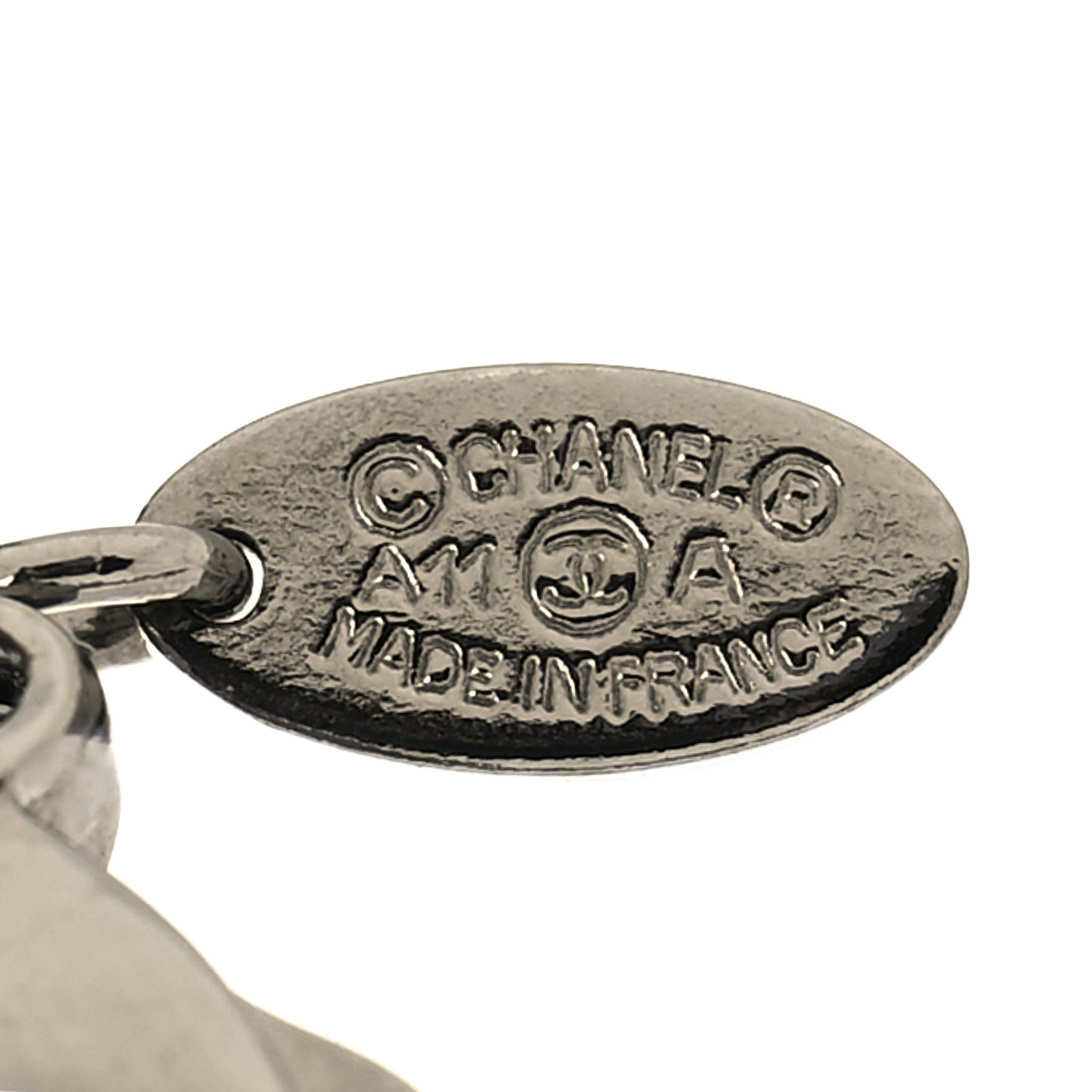 Gripoix Poured Glass Baguette Crystal Pearl CC Pendant Necklace Silver Black Green