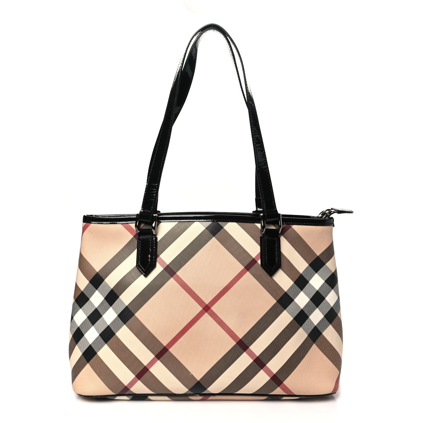 Metallic Calfskin Nova Check Small Nickie Tote Black