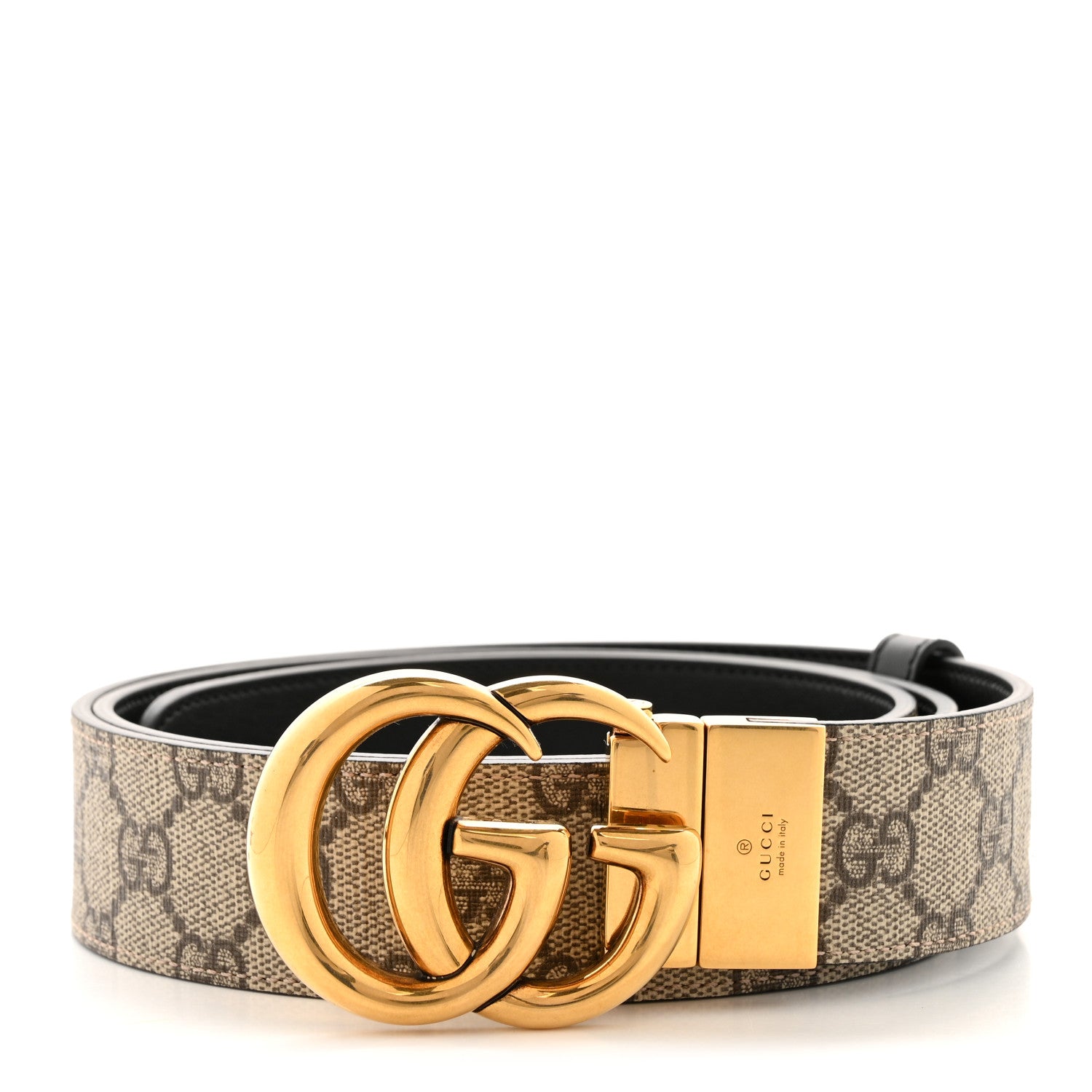 Gucci GG Supreme Monogram Plutone Calfskin Double G Reversible 37mm Belt 110 44 Beige Ebony New Acero 1 of 10