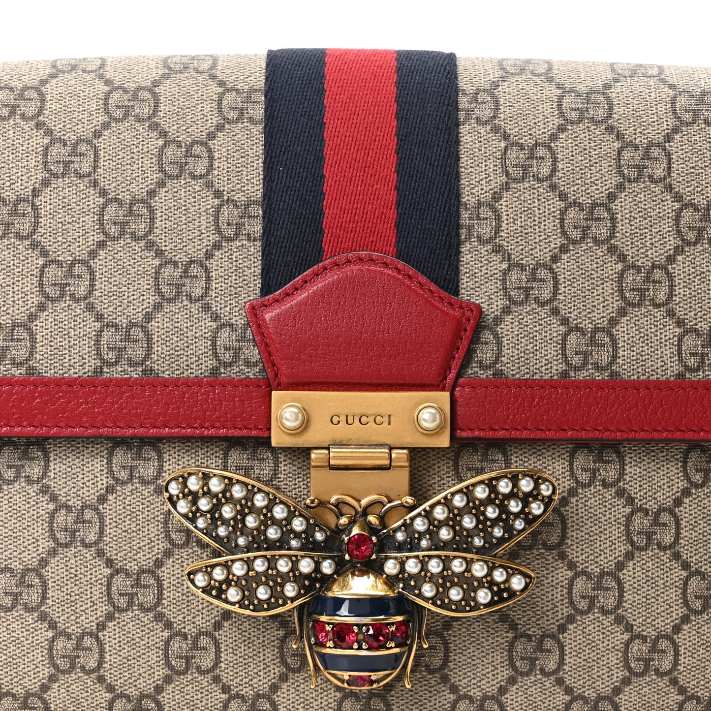 GG Supreme Monogram Medium Queen Margaret Shoulder Bag Red