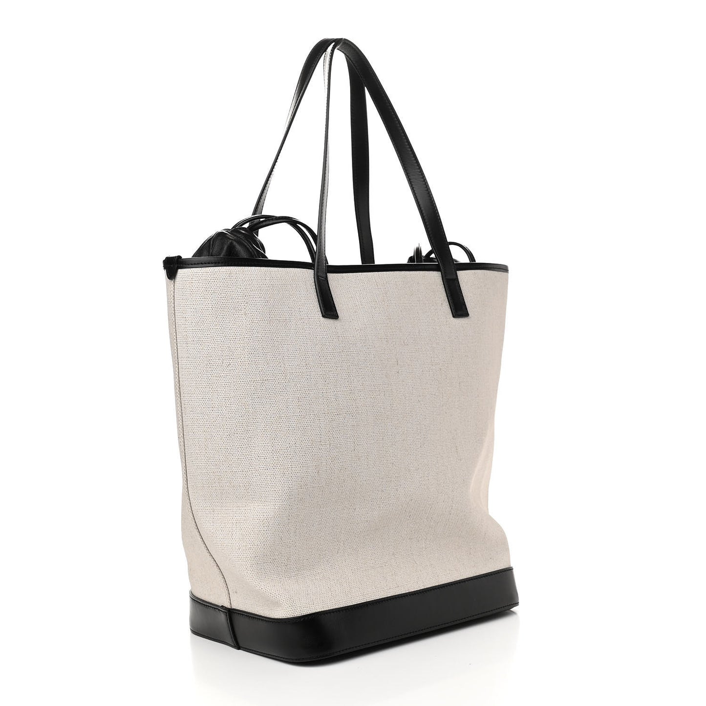 Canvas Calfskin Shopping Tote White Black