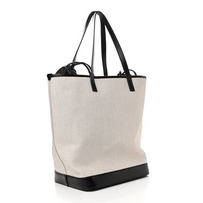 Saint Laurent Canvas Calfskin Shopping Tote White Black 4 of 12