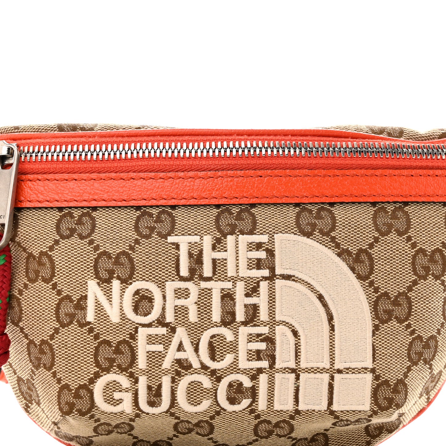 X THE NORTH FACE Monogram Textured Dollar Calfskin Embroidered Belt Bag Beige Ebony Mystic White Deep Orange
