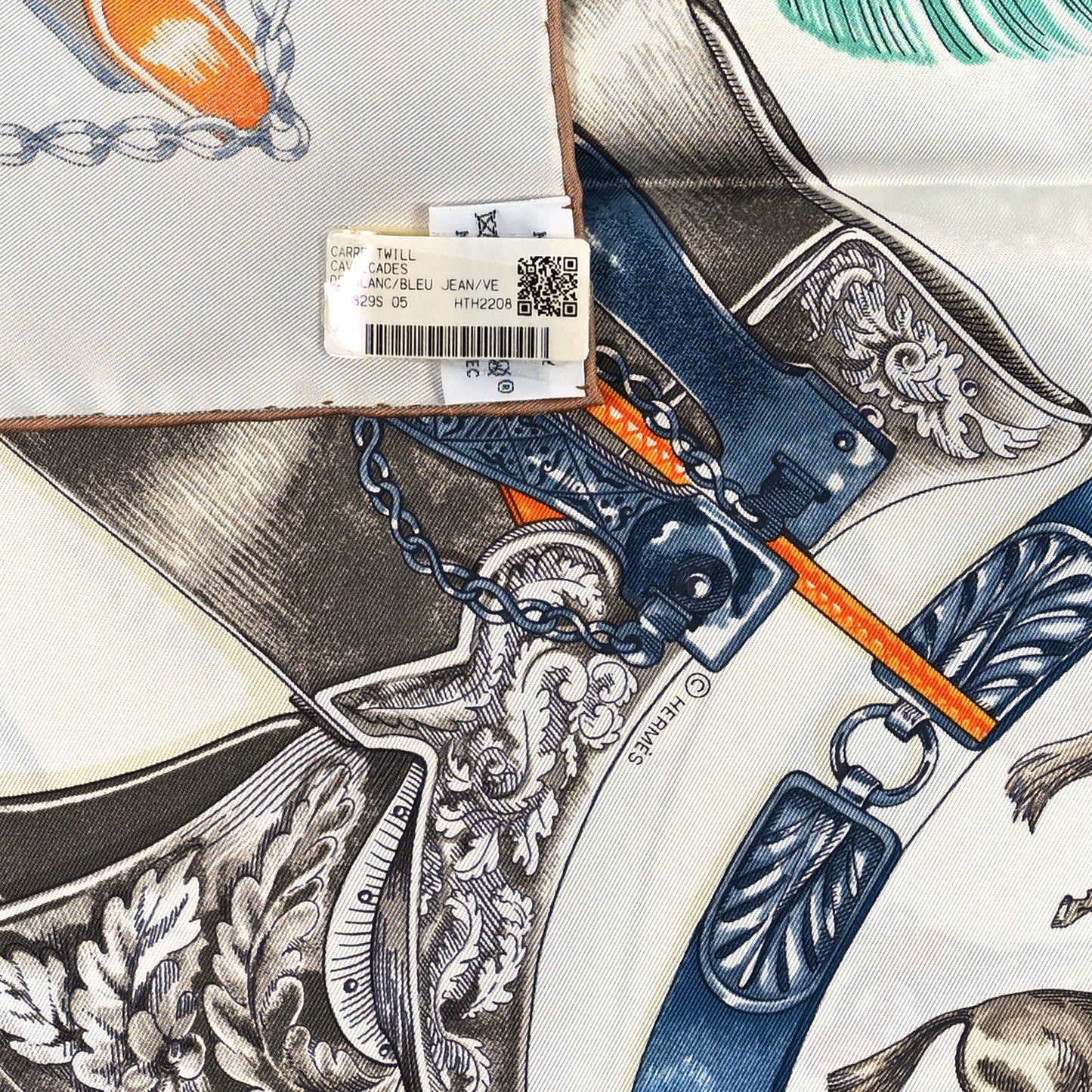 Silk Cavalcades Scarf 90 White Bleu Jean Vert
