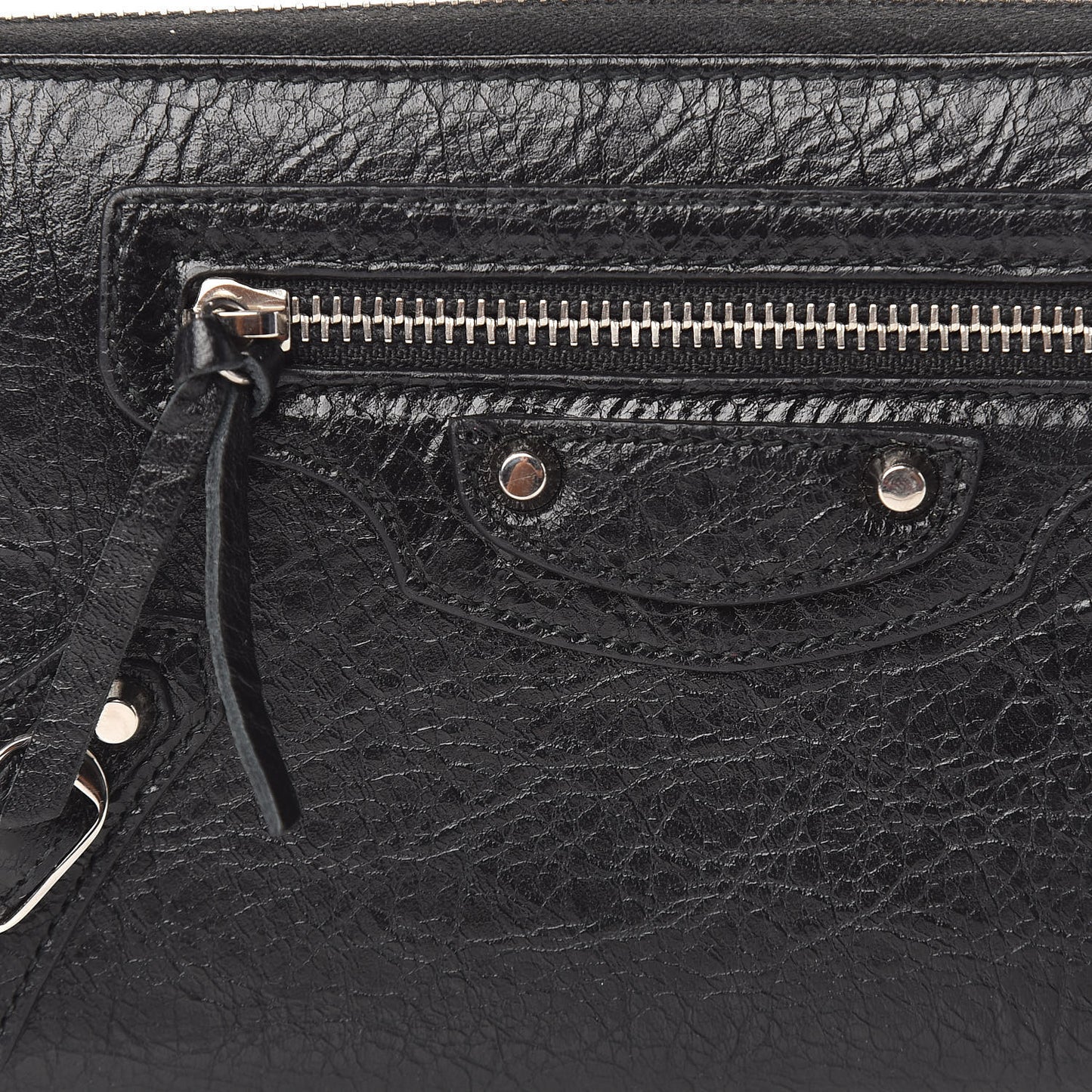 Agneau Classic Silver Hardware Continental Zip Around Wallet Black