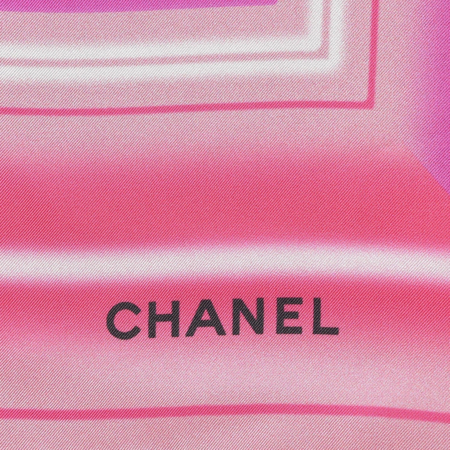 Chanel Silk Square Scarf CC Pink Black 3 of 5