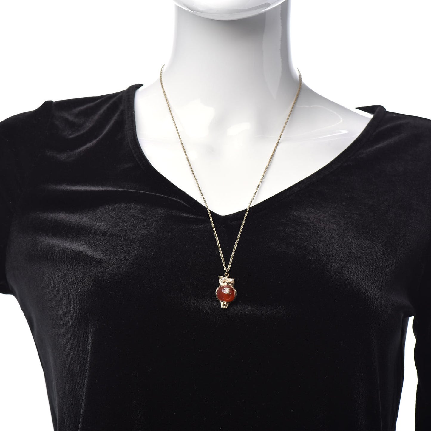 Resin Pearl CC Owl Necklace Gold Orange