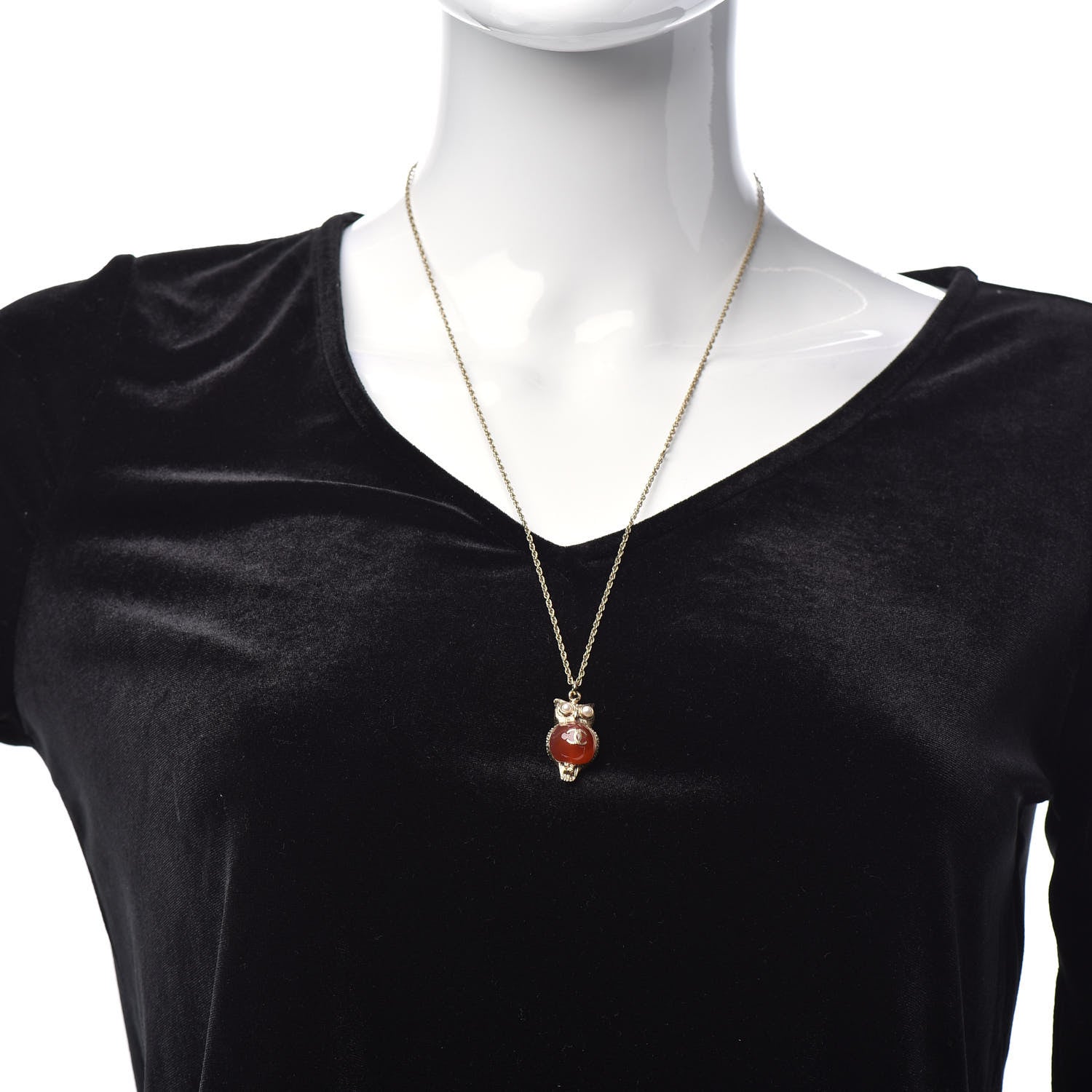 Chanel Resin Pearl CC Owl Necklace Gold Orange 2 of 6