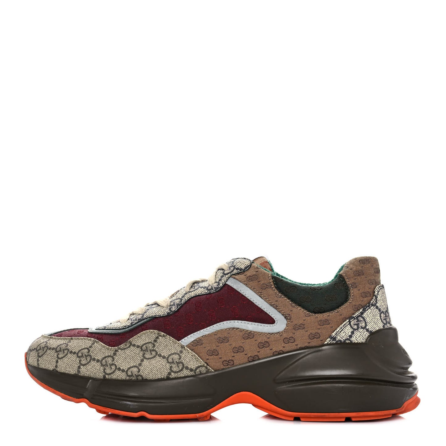 GG Supreme Monogram Mix Monogram Womens Rhyton Sneakers 42 Bordeaux Beige Ebony