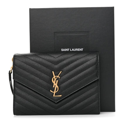 Saint Laurent Grain De Poudre Matelasse Chevron Monogram Envelope Clutch Black 11 of 11