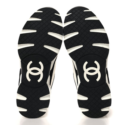 Chanel Mesh Suede Calfskin Grained Calfskin Womens CC Sneakers 38.5 Black White Silver 5 of 8
