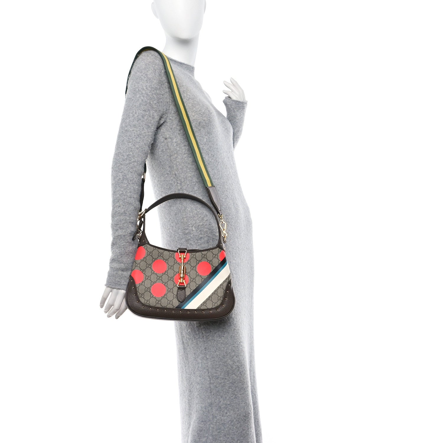 Gucci GG Supreme Monogram Geometric Textured Dollar Calfskin Web Small Jackie 1961 Hobo 2 of 10