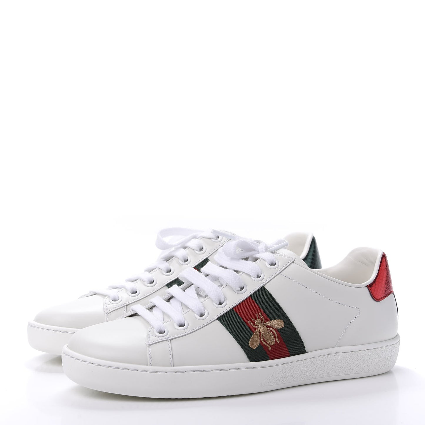 Calfskin Ayers Bee Embroidered Womens Ace Sneakers 35 White Green
