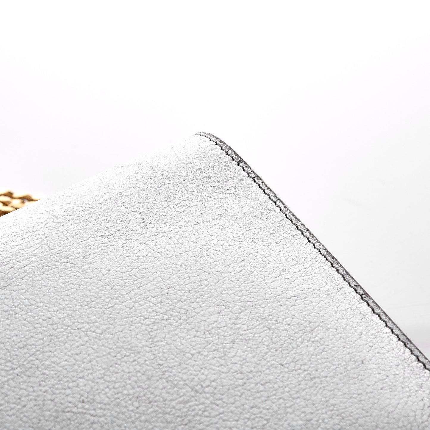 Grained Metallic Calfskin Monogram Chain Wallet Argento
