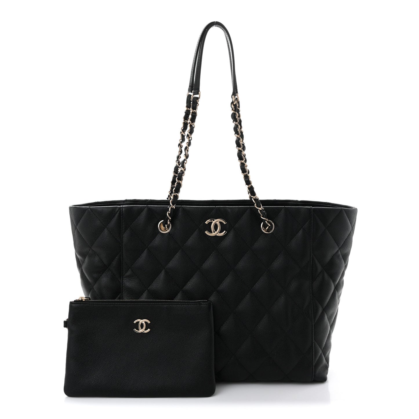 Caviar Quilted Large Shopping Tote Black