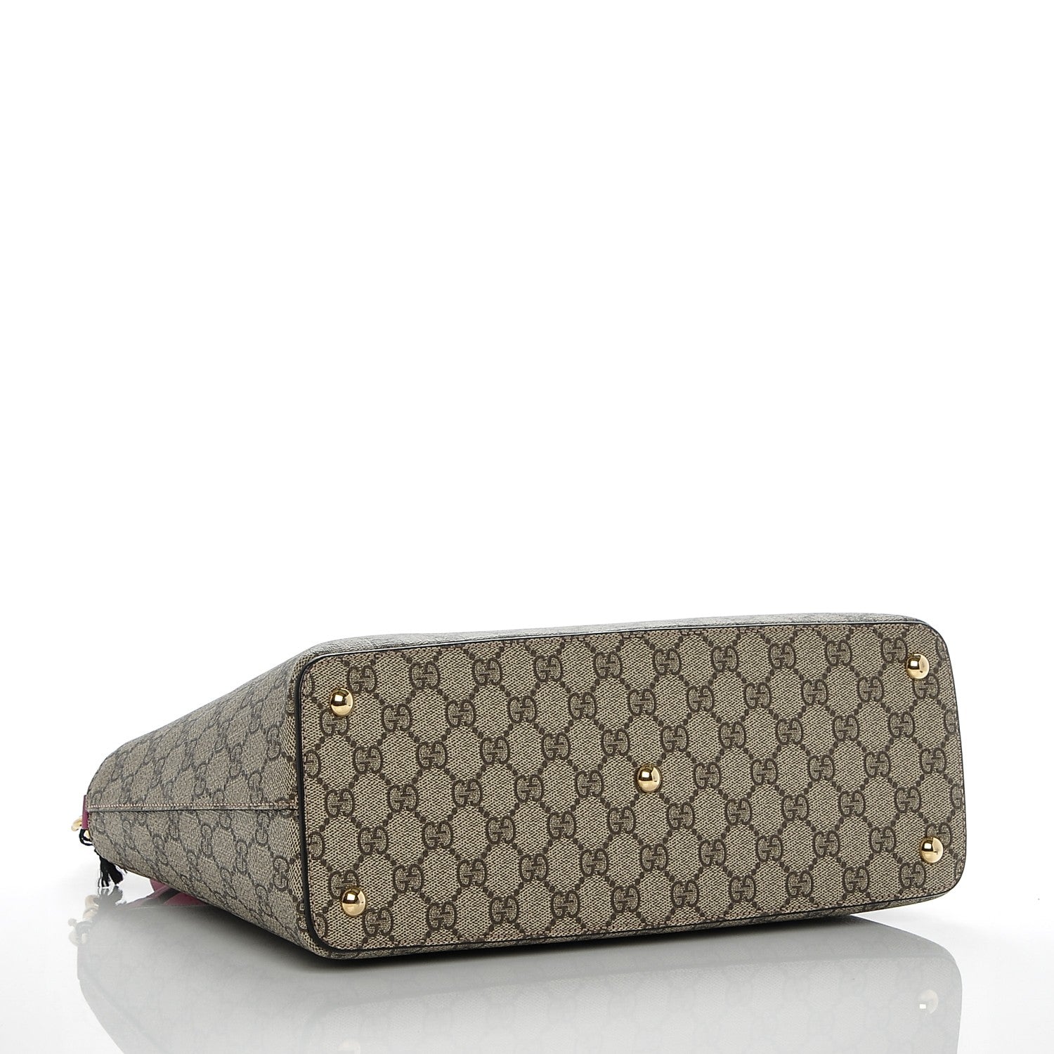 Gucci GG Supreme Monogram Moon Calfskin Small Zip Top Tote Beige Ebony Hibiscus Red New Rosette 4 of 7