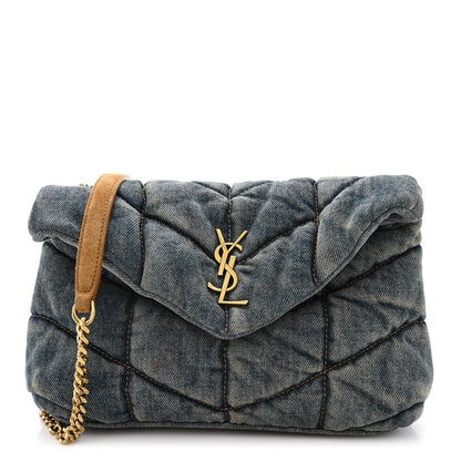 Saint Laurent Denim Quilted Toy Loulou Puffer Monogram Chain Satchel Blue Cinnamon 1 of 11