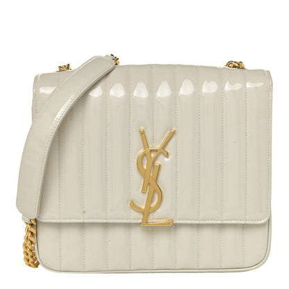 Saint Laurent Patent Matelasse Monogram Large Vicky Chain Bag White 1 of 26
