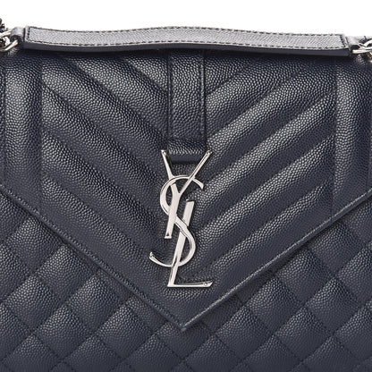 Saint Laurent Grain De Poudre Textured Mixed Matelasse Triquilt Medium Monogram Satchel Deep Marine 10 of 10