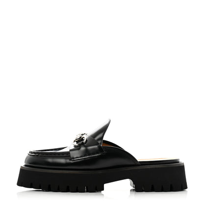 Gucci Magnum Calfskin Womens Horsebit Platform Mules 37.5 Black 1 of 9