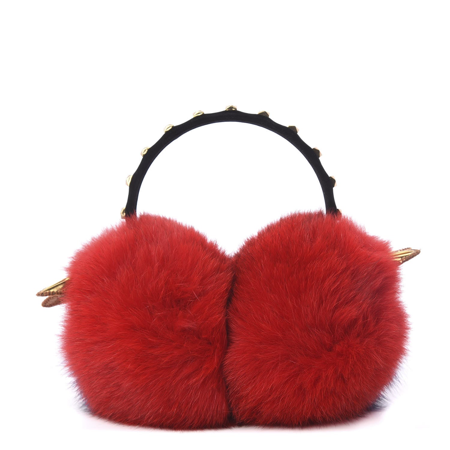 MCM Visetos Rabbit Fur Studded Earmuffs Ruby Red 1 of 5