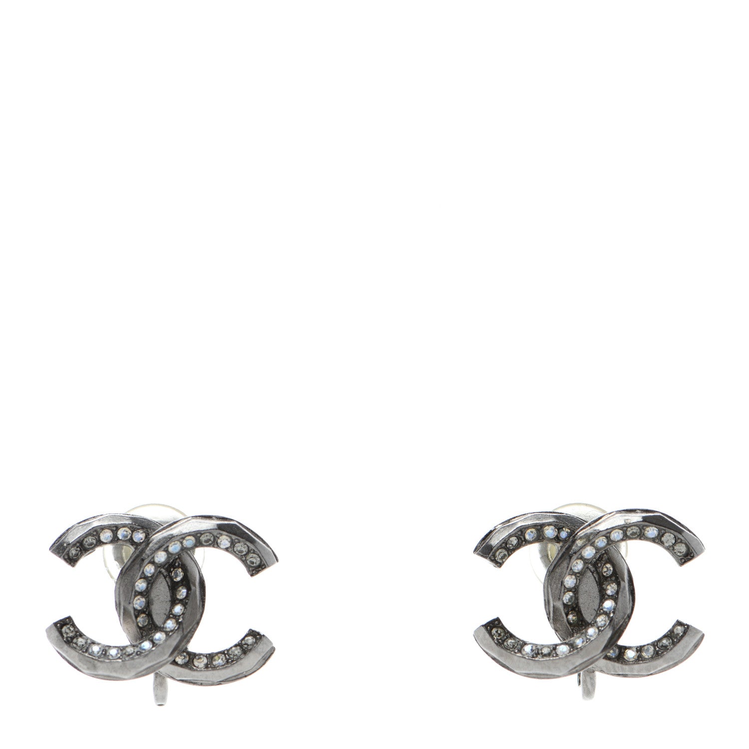 Chanel Crystal CC Clip on Earrings Ruthenium 1 of 4