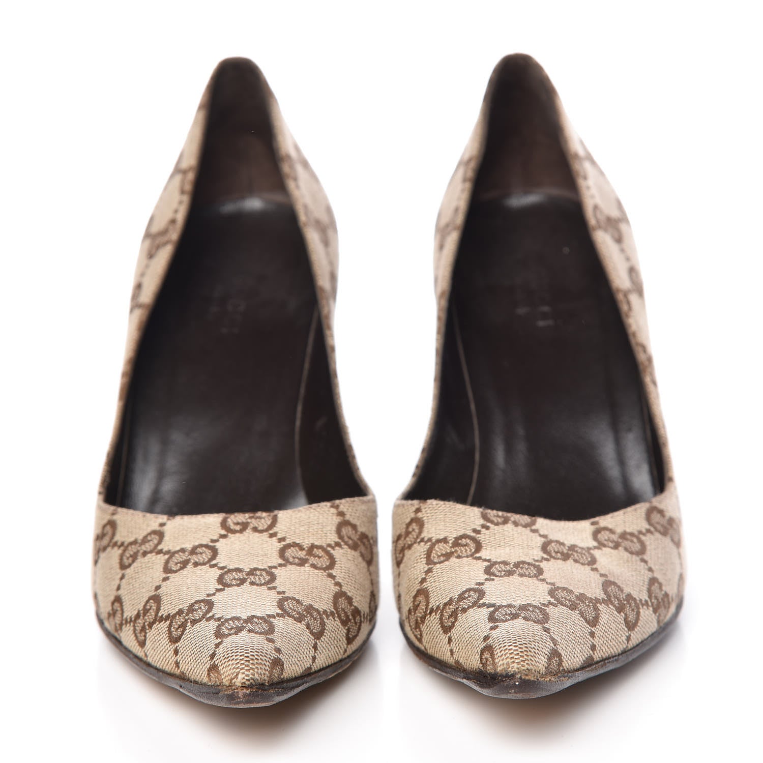 Gucci Monogram Malaga Kid Pumps 7 Biege Ebony Cocoa 2 of 12