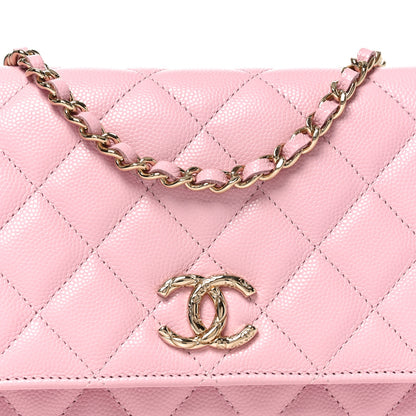 Chanel Caviar Quilted Textured CC Wallet on Chain WOC Light Pink 8 of 11