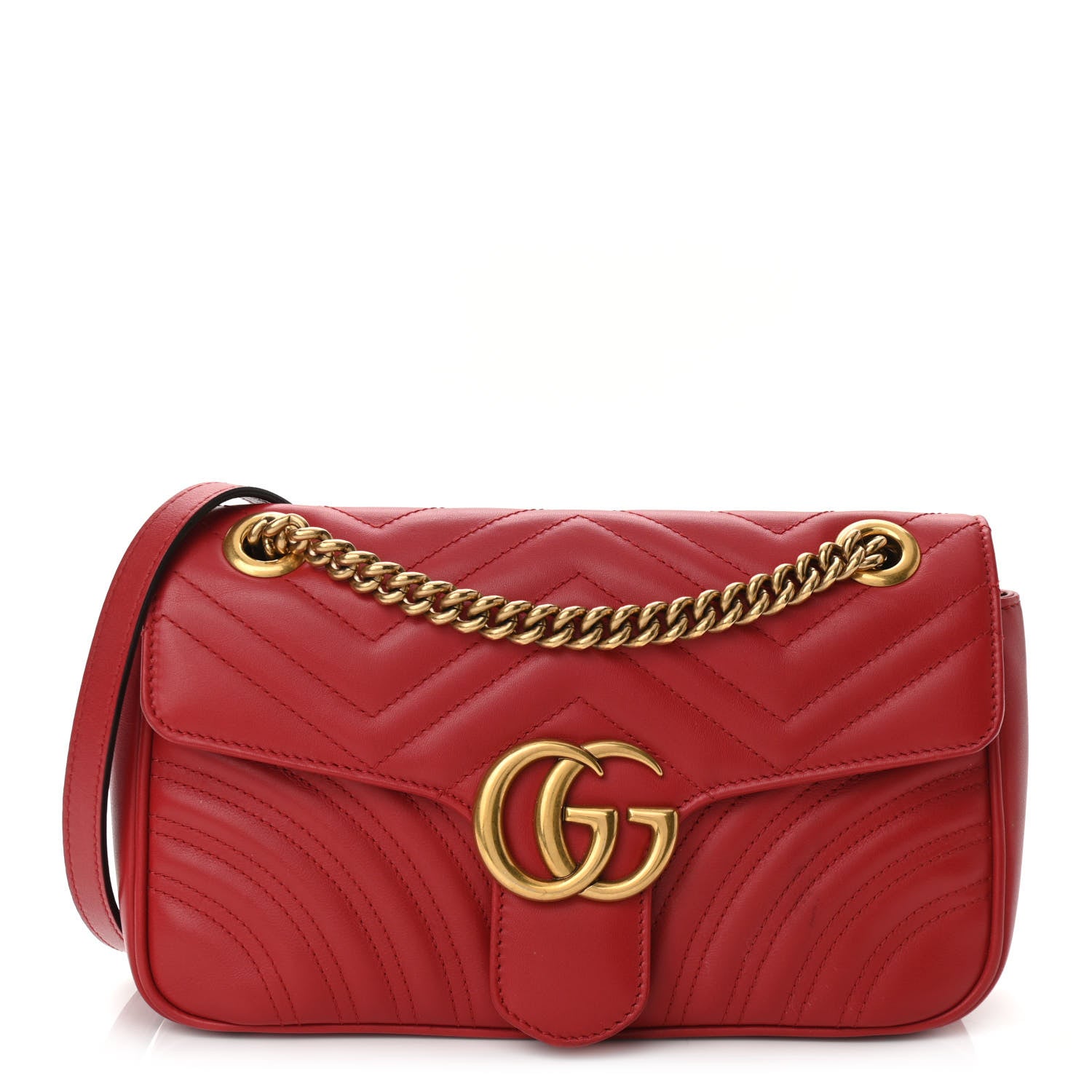 Gucci Calfskin Matelasse Small GG Marmont Shoulder Bag Hibiscus Red 1 of 11