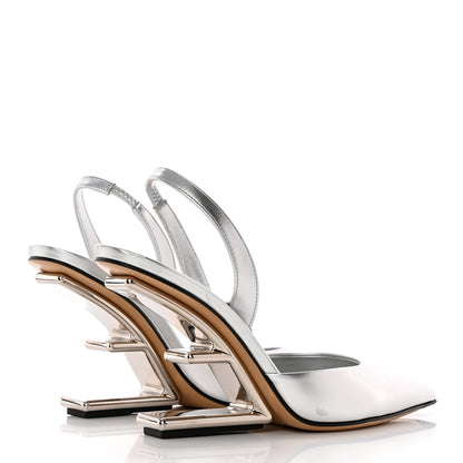 Fendi Metallic Calfskin Fendi First 95mm Slingback Sandals 36.5 Argento 4 of 18