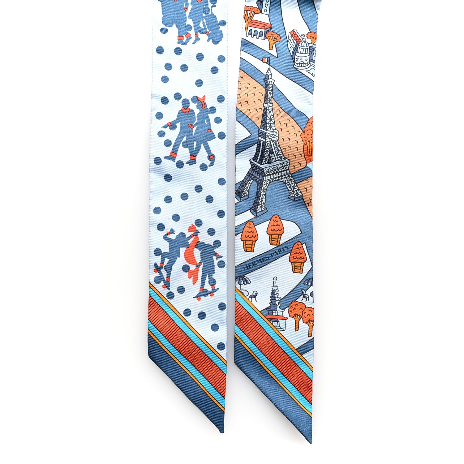 Hermes Silk Les Nouveaux Amoureux de Paris Twilly Ciel Blue Jean Orange 2 of 4