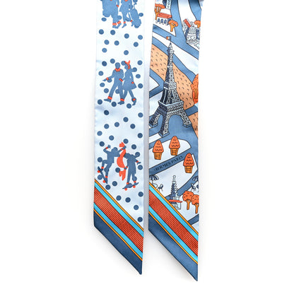 Hermes Silk Les Nouveaux Amoureux de Paris Twilly Ciel Blue Jean Orange 2 of 4