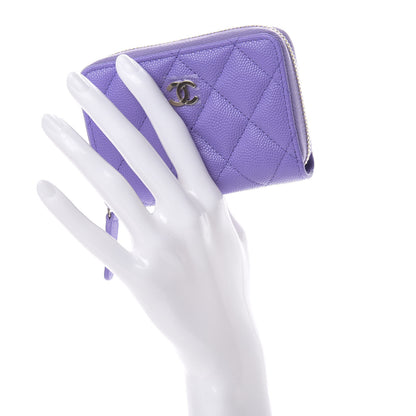 Chanel Caviar Quilted Zip Around Coin Purse Wallet Purple 2 of 8