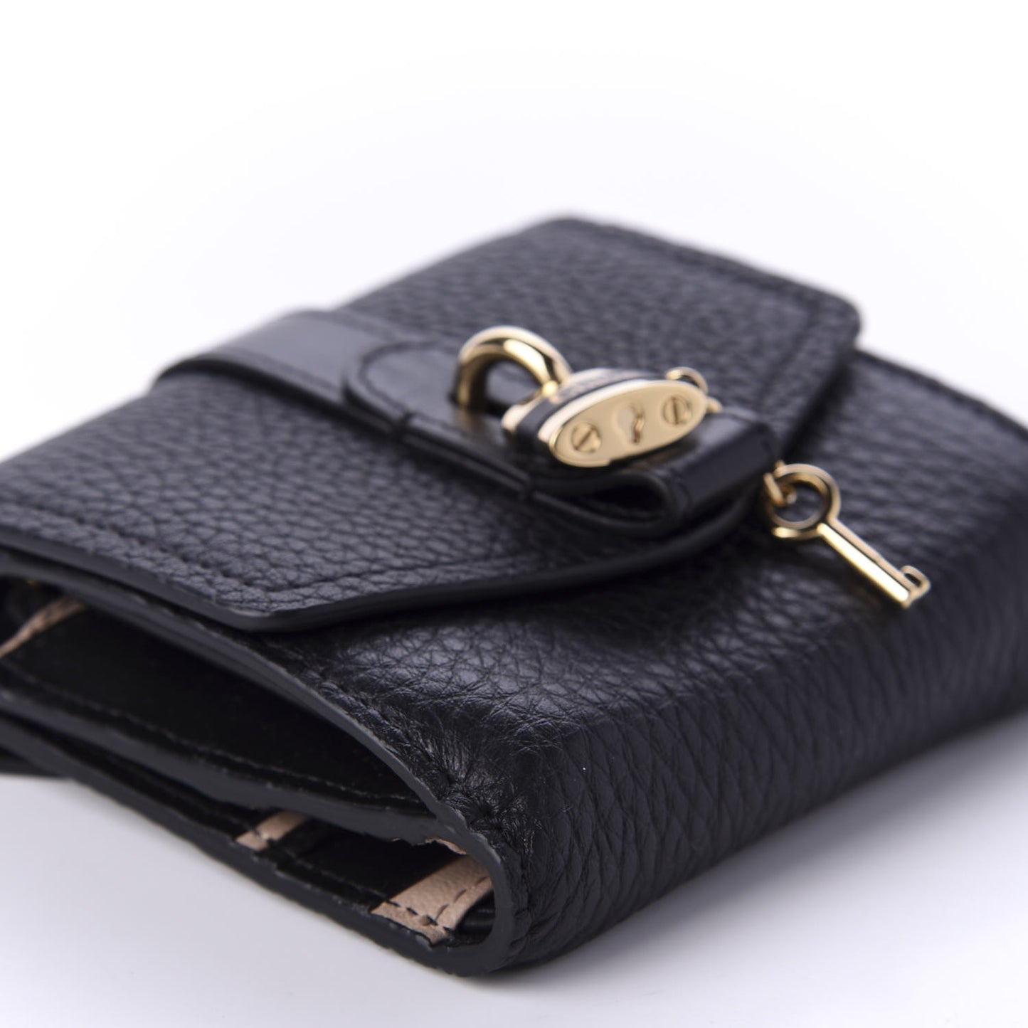 Grained Calfskin Small Aby Tri-Fold Wallet Black