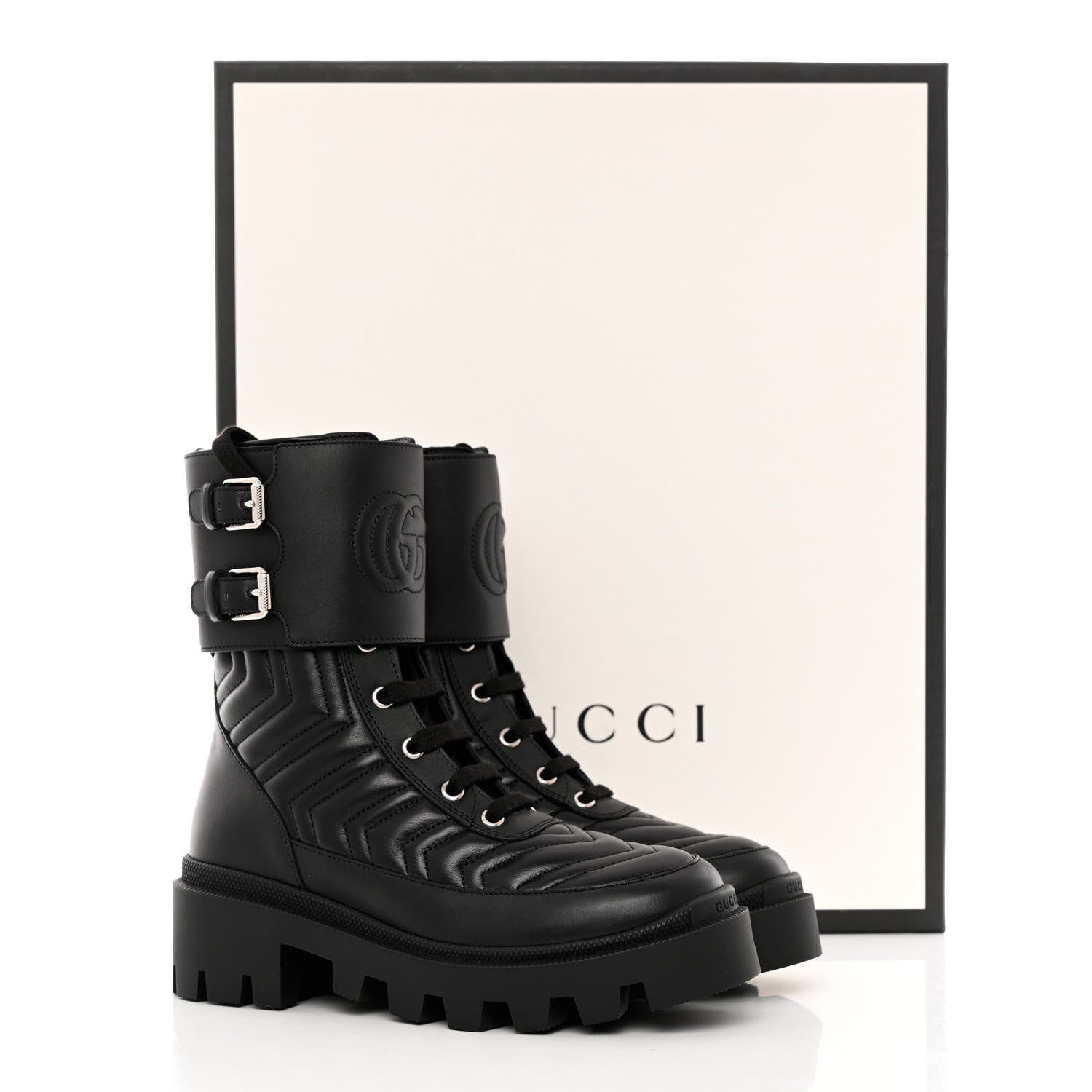 Gucci Nappa Frances GG Matelasse Platform Combat Boots 35.5 Black 9 of 9