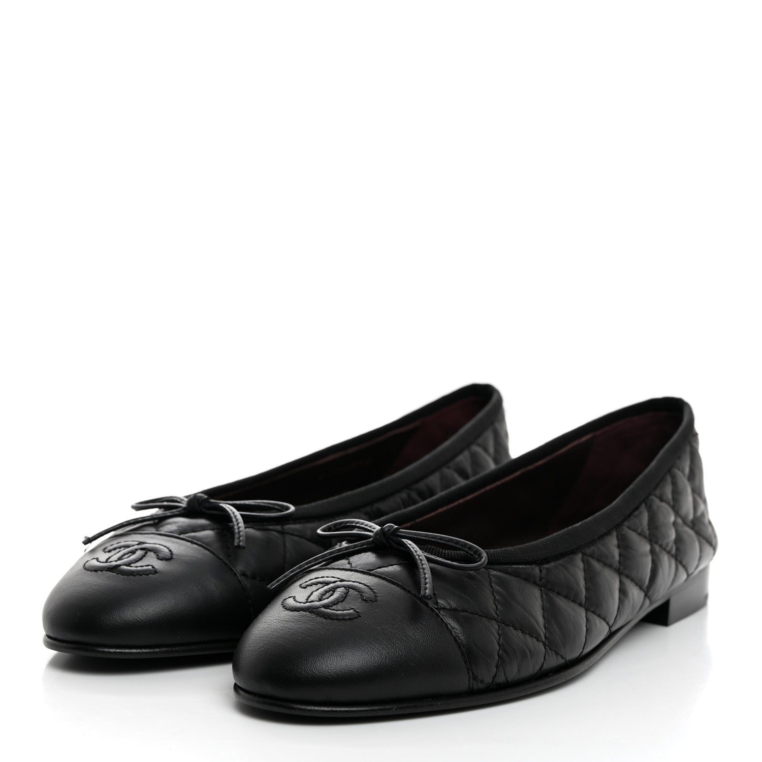 Chanel Aged Calfskin Quilted CC Cap Toe Ballerina Flats 37.5 Black 3 of 9