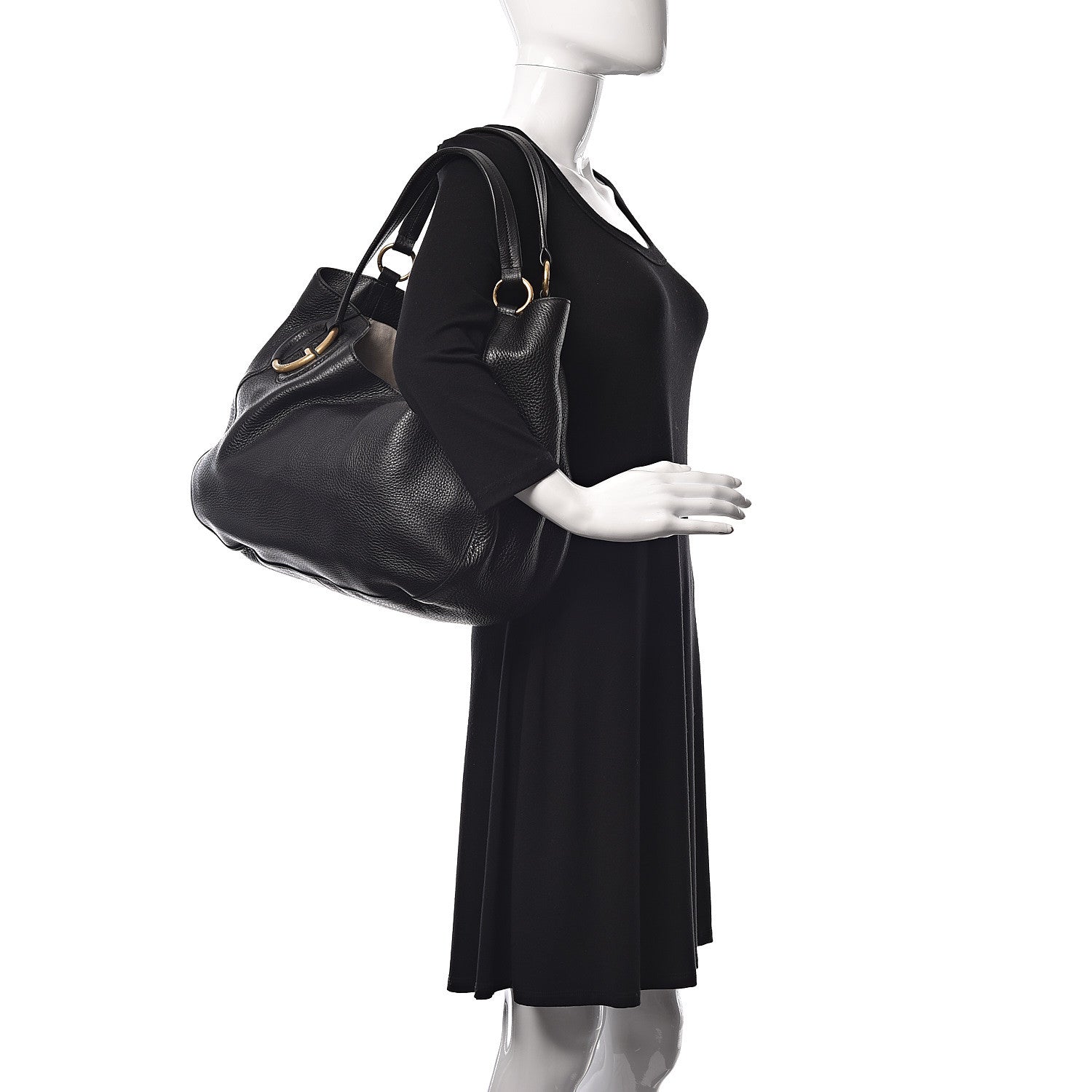 Gucci Pebbled Calfskin Medium Twill Shoulder Bag Black 2 of 12