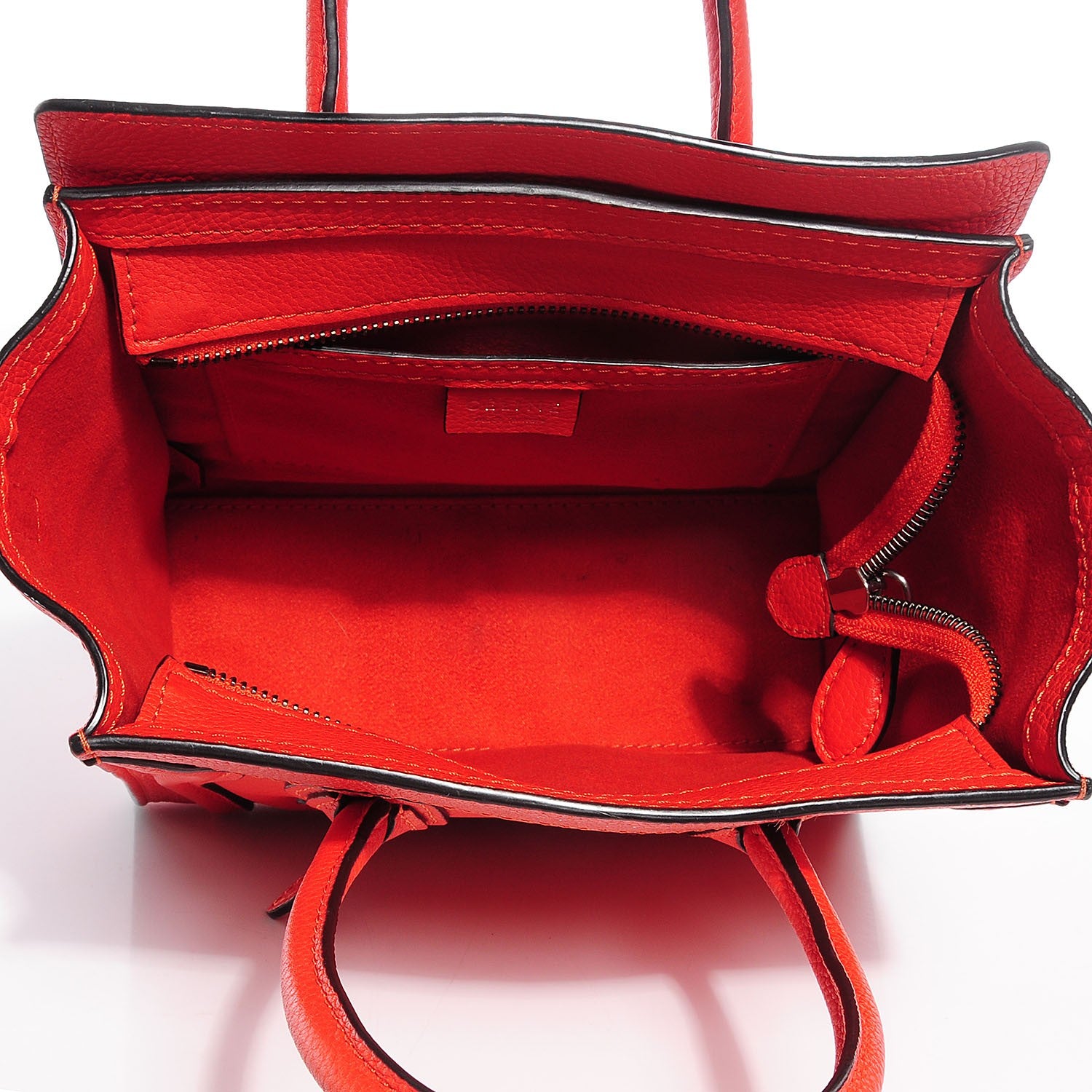 Celine Drummed Calfskin Nano Luggage Vermillion 7 of 8