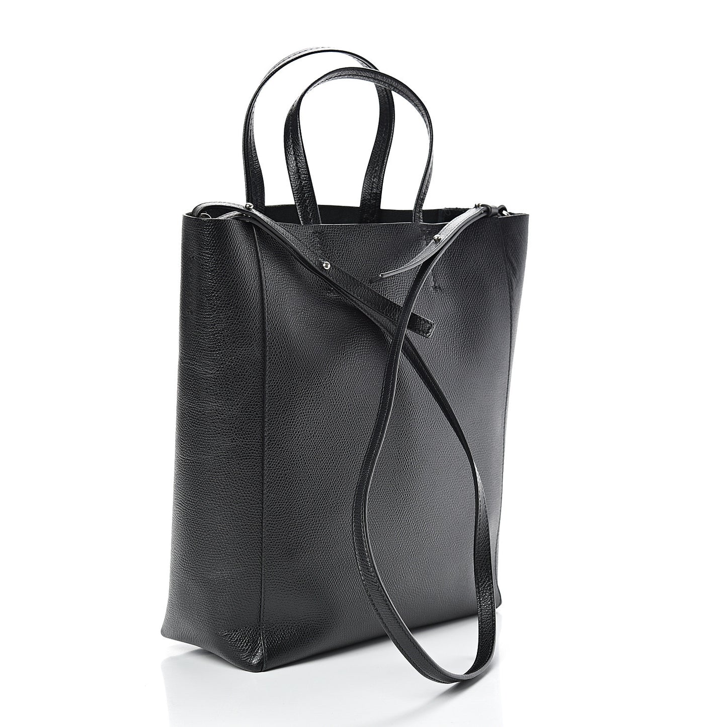 Grained Calfskin Small Vertical Cabas Black