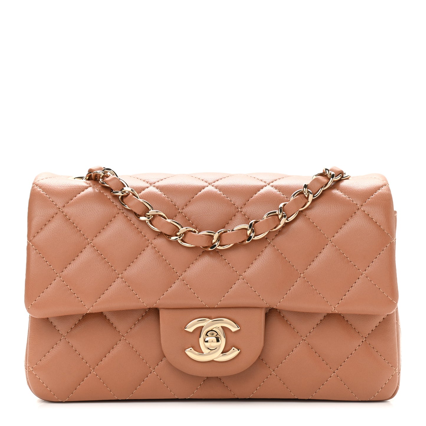 Lambskin Quilted Mini Rectangular Flap Brown