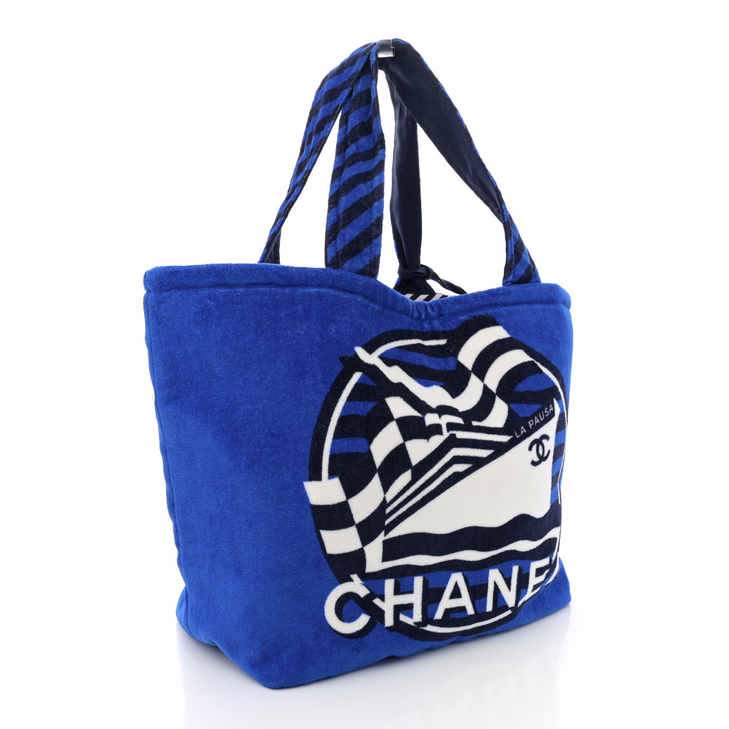 Chanel Terry Cloth Cotton La Pausa Bay Reversible Beach Tote Blue 6 of 18