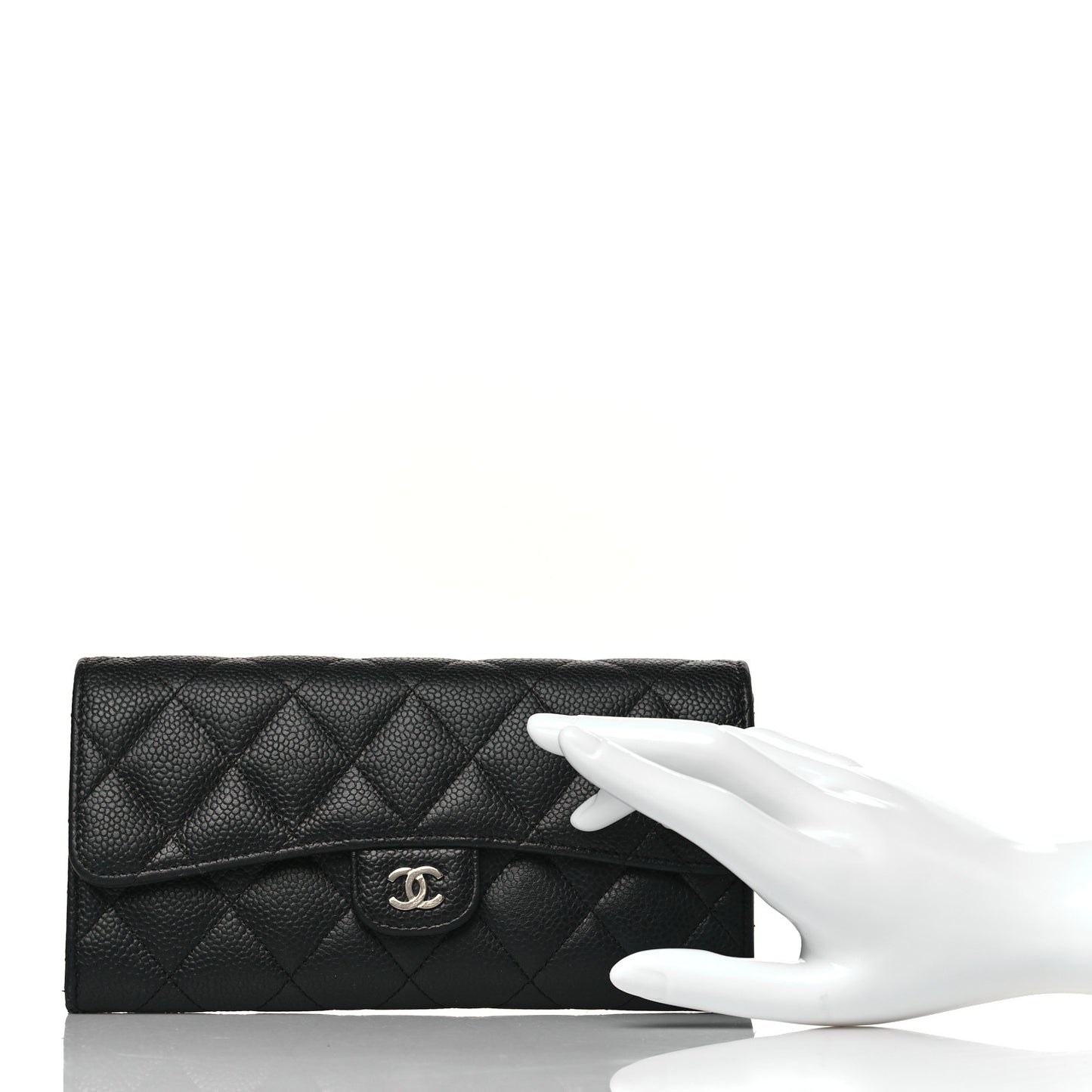 Caviar Quilted Large Gusset Flap Wallet Black