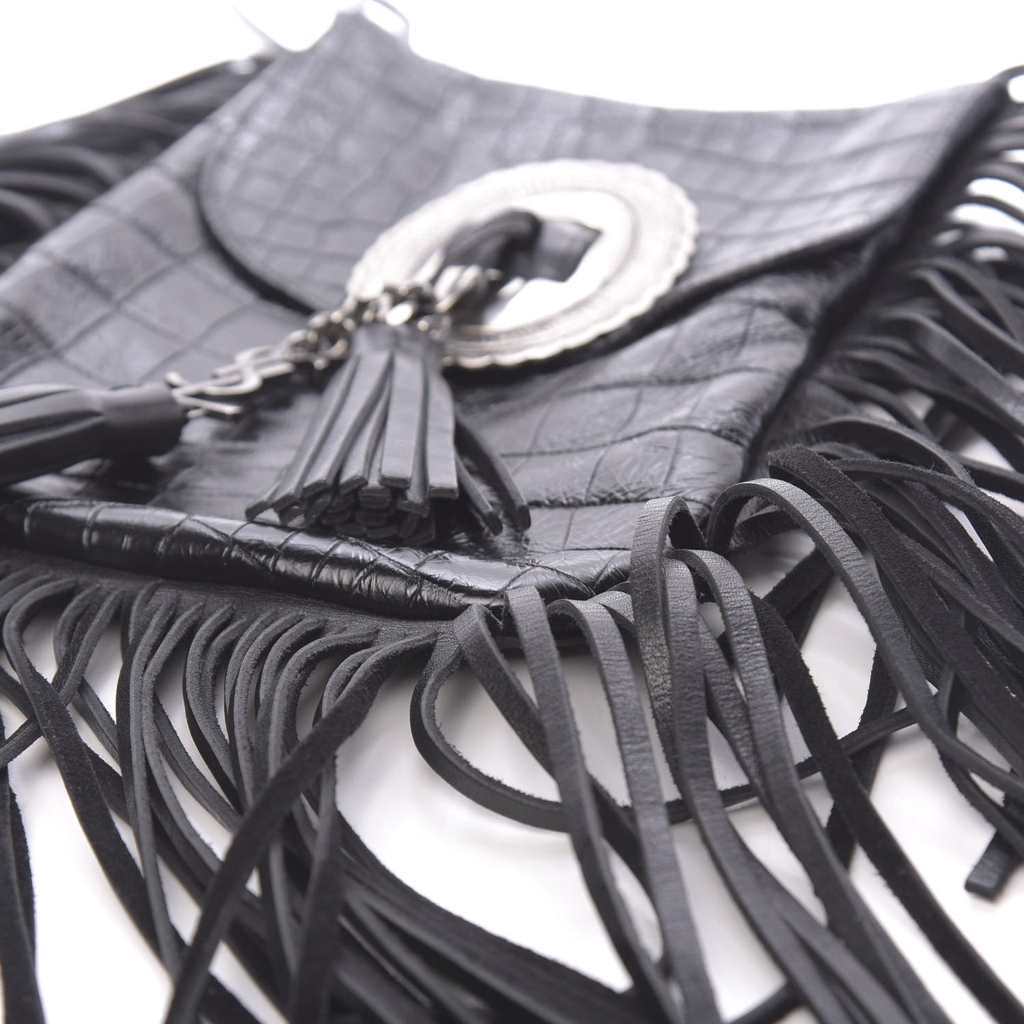 Calfskin Crocodile Embossed Anita Tassed Crossbody Bag Black