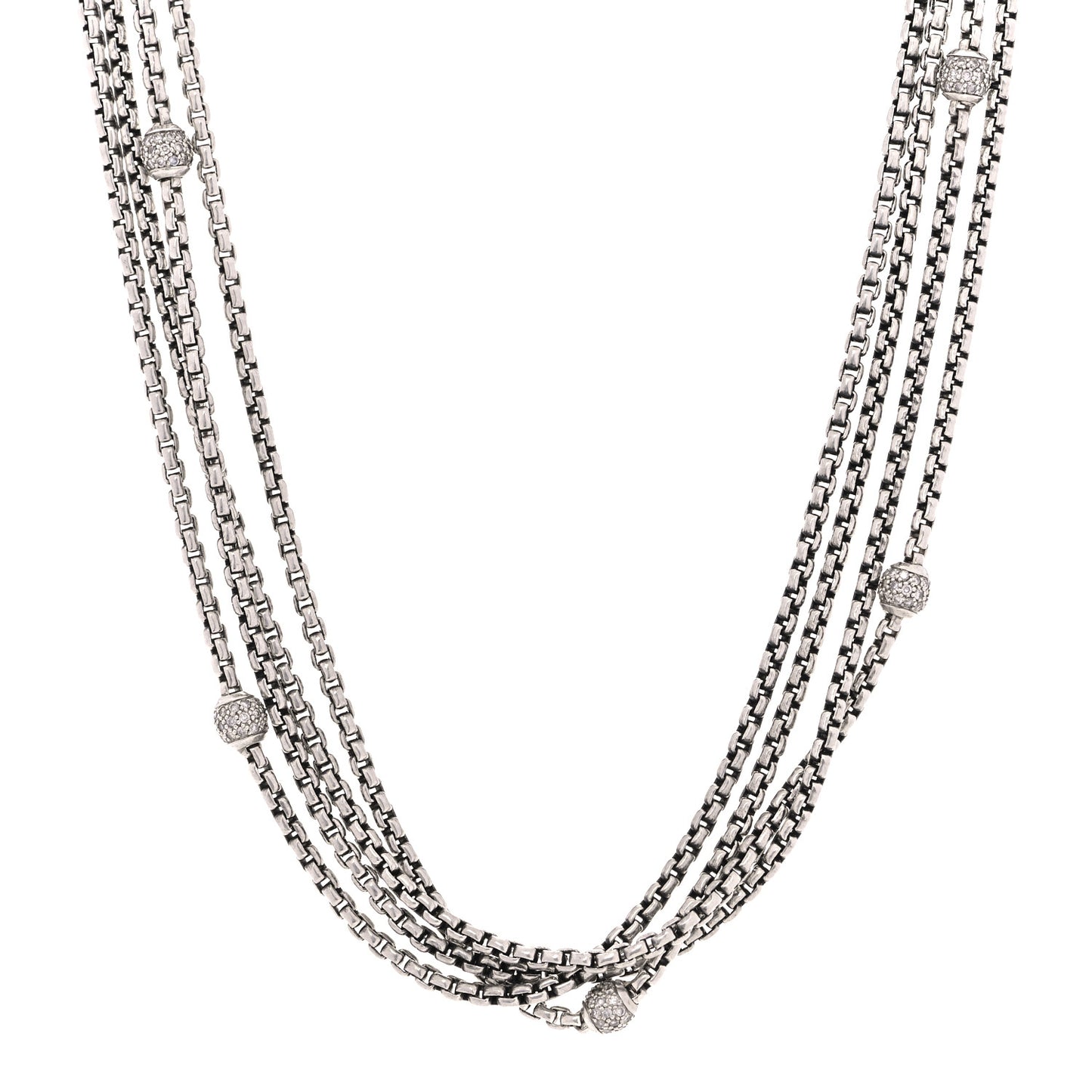 Sterling Silver 18K Yellow Gold Diamond Box Chain Four Strand Necklace