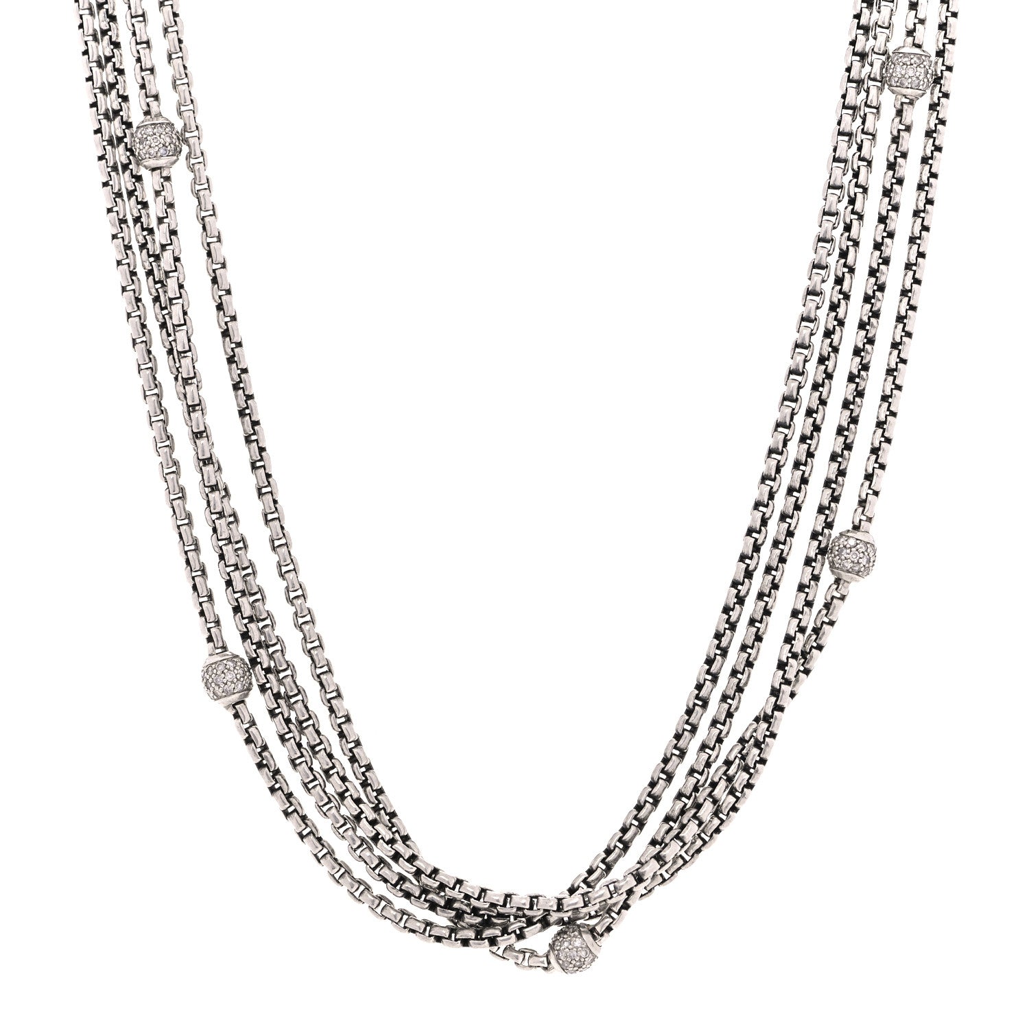 David Yurman Sterling Silver 18K Yellow Gold Diamond Box Chain Four Strand Necklace 3 of 5