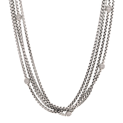 David Yurman Sterling Silver 18K Yellow Gold Diamond Box Chain Four Strand Necklace 3 of 5