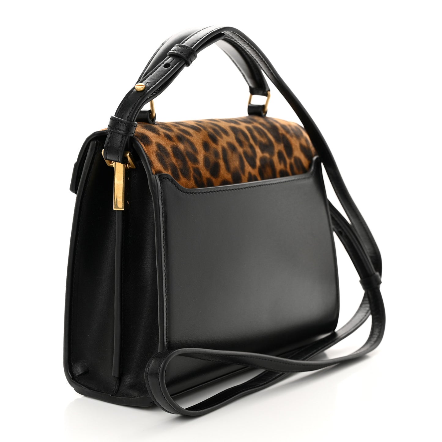 Suede Leopard Print Mini Classic Monogram Cassandra Top Handle Manto Naturale Black