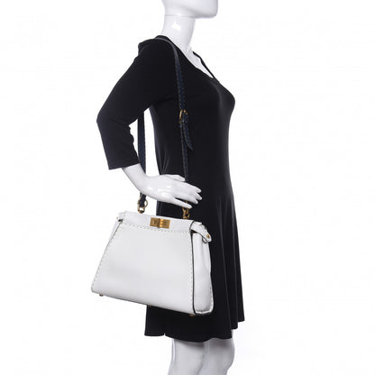 Fendi Cuoio Romano Selleria Tri-color Medium Peekaboo Iconic Satchel White Indaco Saddler 2 of 9