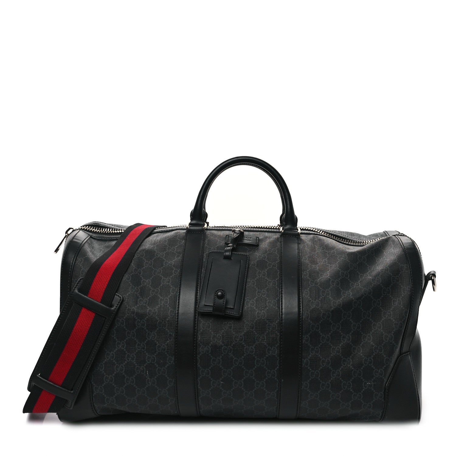 Gucci Soft GG Supreme Monogram Appia Calfskin Web Large Carry On Duffle Bag Black Grey 1 of 11