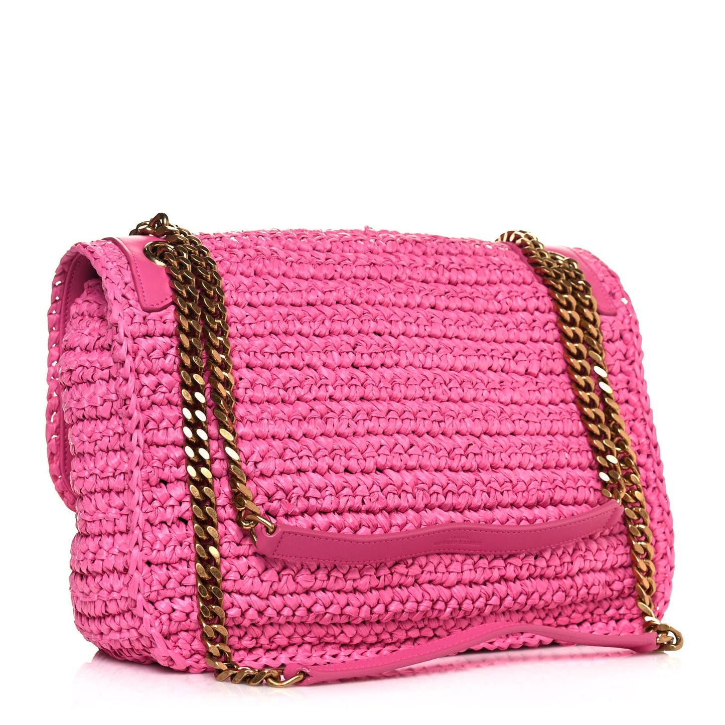 Raffia Calfskin Monogram Medium Niki Chain Satchel Bright Pink